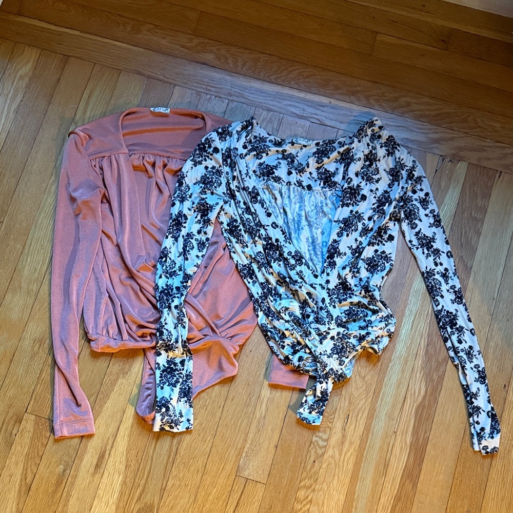Bundle of 2 Free People Turnt Bodysuits - Small Ginger Spice + Cream and Black
